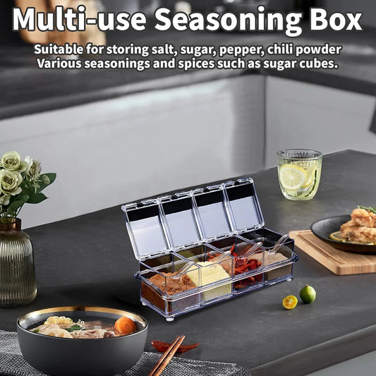 4 Pieces Kitchen Clear Seasoning Box Storage Container Condiment Jars Acrylic Seasoning Box with Cover and Spoon