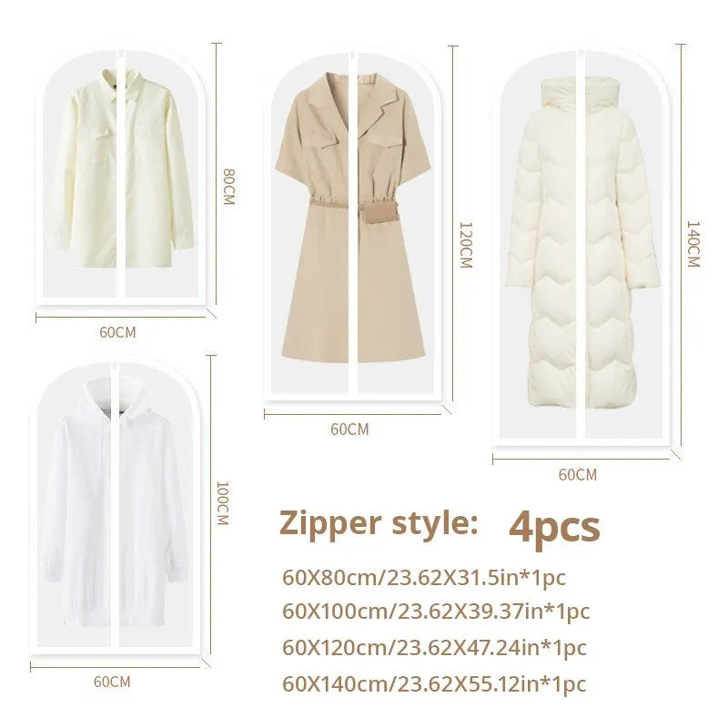 3pcs/4pcs Clothes Dustproof Bag Household Transparent Waterproof Coat Suit Cover Washable Hanging Pocket Clothing Organizer