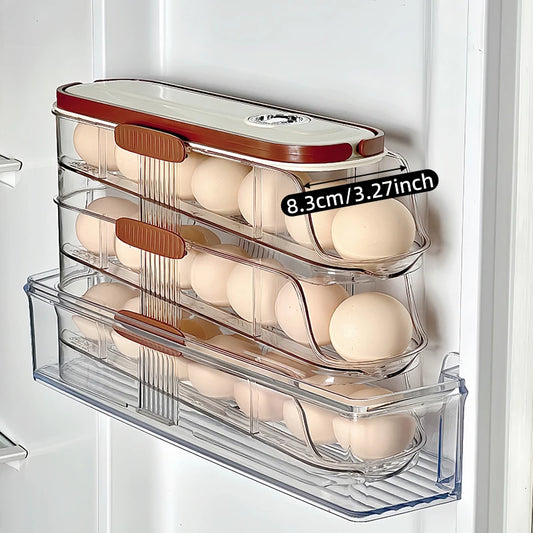 Large Egg shelf Holder for Fridge Egg Organizer Clear Plastic Egg Container Stackable Egg Dispenser and Storage Bin