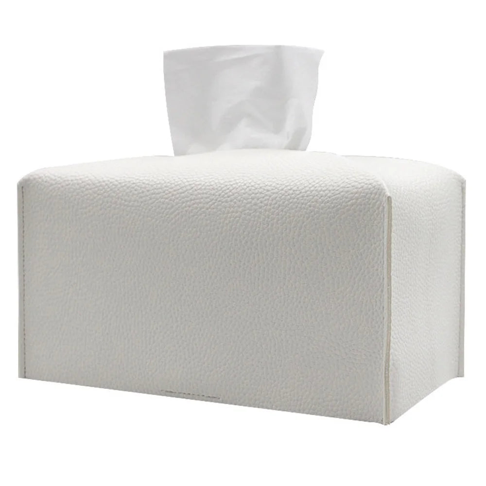 Tissue Box Cover Refined PU Leather Foldable Tissue Box Holder - Decorative Holder/Organizer for Bathroom Vanity Countertop
