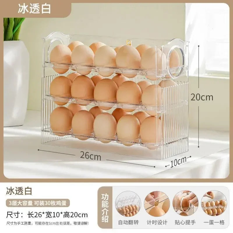 Kitchen Large Capacity Egg Fridge Storage Box - Portable Multi-Layer Egg Tray Organizer, Convenient Opening/Closing Egg Holder