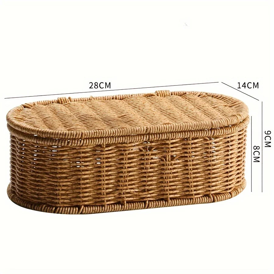 Bohemian Imitation Rattan Storage Basket - Woven Storage Box, Dust-proof Cutlery Frame, Home Decoration Basket Kitchen Organizer