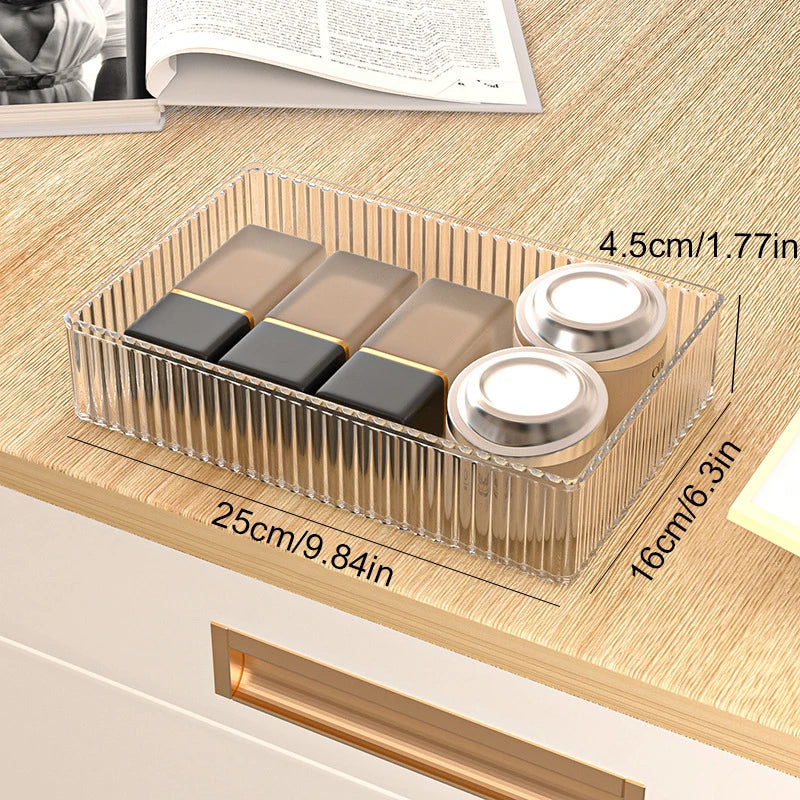 Transparent PET Multi-Compartment Drawer Organizer Cosmetic Makeup Storage Box Slide-Tracked Stackable for Desktop Kitchen Bathr