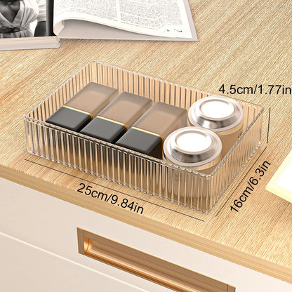 Transparent PET Multi-Compartment Drawer Organizer Cosmetic Makeup Storage Box Slide-Tracked Stackable for Desktop Kitchen Bathr