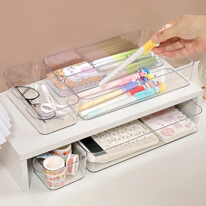 Clear Drawer Organizer Boxes Transparent Plastic Storage Bins Bedroom Dresser Office Storage Box for Makeup Jewelries Gadgets