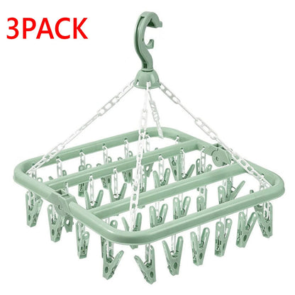 Foldable Drip Hanger with 32 Clips - Plastic Hanging Drying Rack for Clothes Underwear Socks