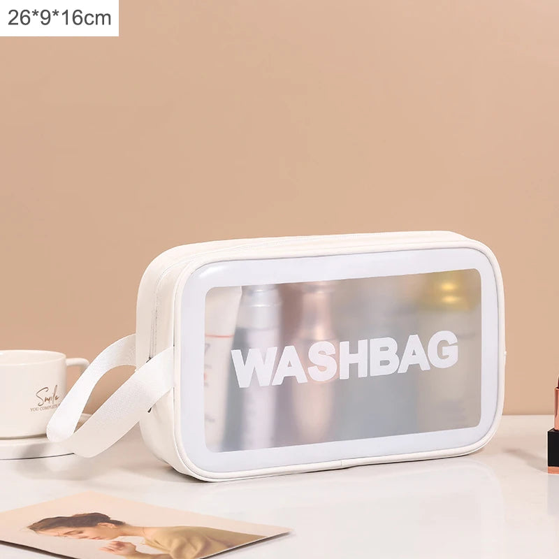 1pc Black Transparent Portable Women Travel Wash Bag Waterproof Makeup Storage Pouch Large Capacity Cosmetic Organizer