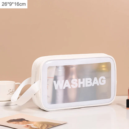 1pc Black Transparent Portable Women Travel Wash Bag Waterproof Makeup Storage Pouch Large Capacity Cosmetic Organizer