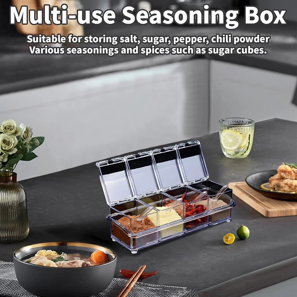 4 Pieces Kitchen Clear Seasoning Box Storage Container Condiment Jars Acrylic Seasoning Box with Cover and Spoon