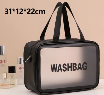 1pc Black Transparent Portable Women Travel Wash Bag Waterproof Makeup Storage Pouch Large Capacity Cosmetic Organizer
