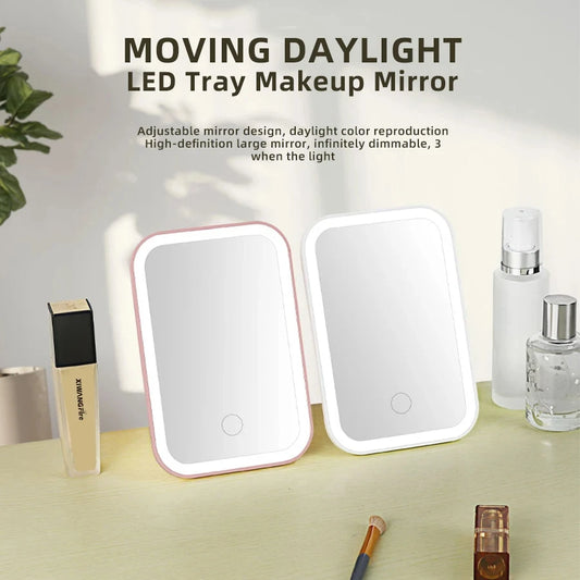 LED Touch Screen Makeup Mirror Folding Mirror Lighted Makeup Mirror 3 Colors Light Modes USB Rechargeable Cosmetic Mirror Tools