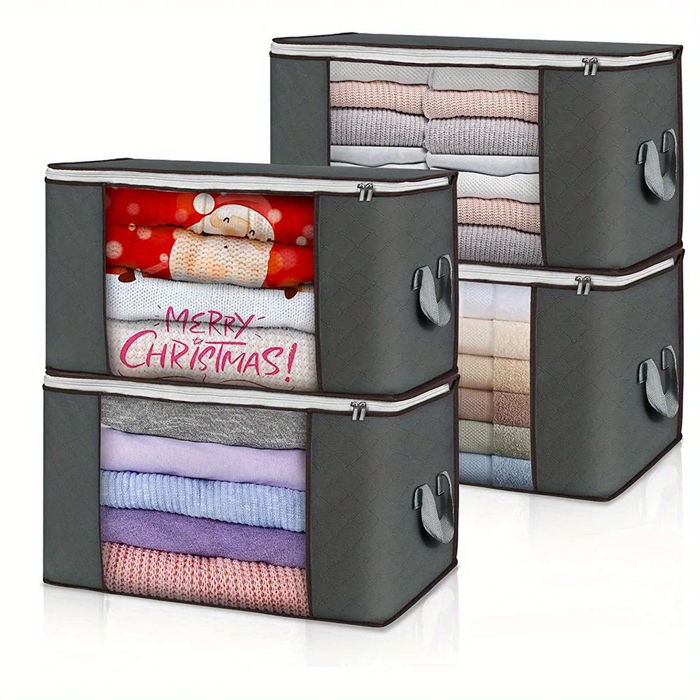 4/6/8pcs Durable Storage Bags with Handles - Foldable Closet Organizer for Clothing, Blankets, Comforters, Bed Sheets, Pillows