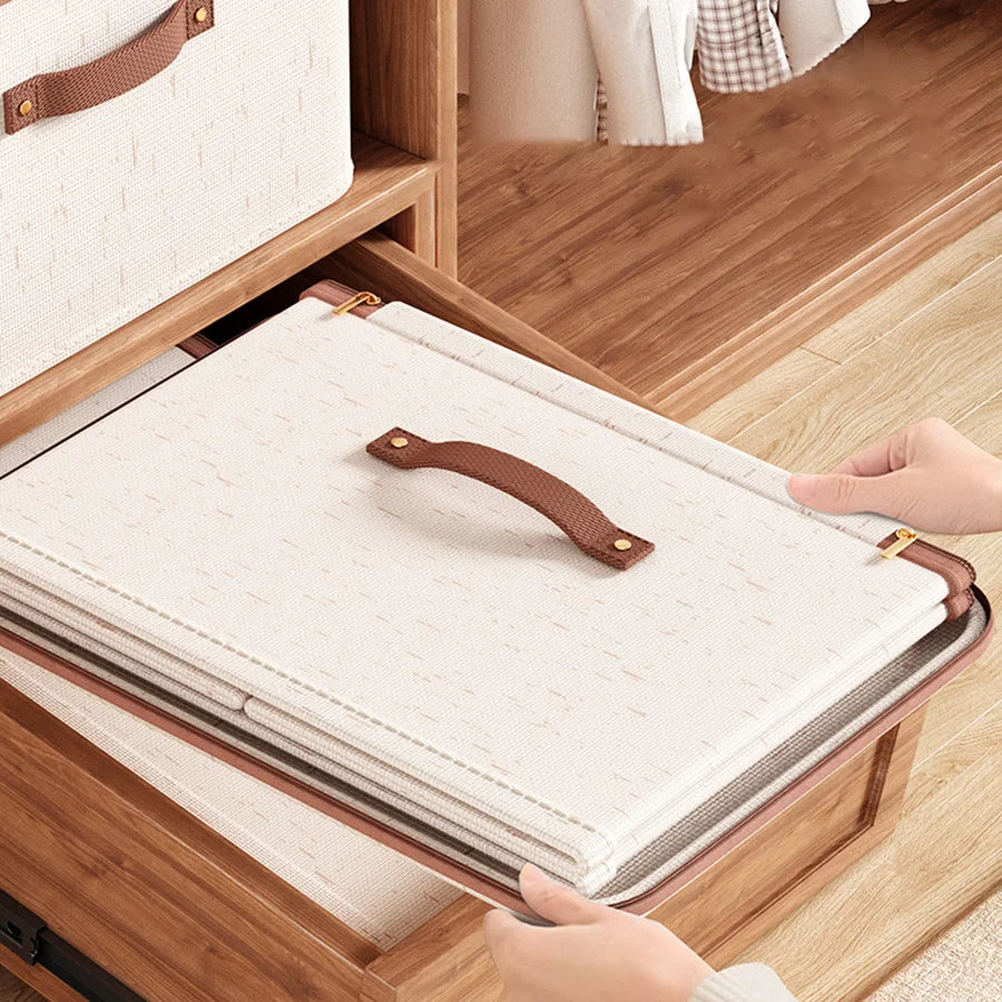 Linen Zipper Storage Boxes, Non-Woven Fabric Clothing Organizer Bins for Home Bedroom Closet Organization,Include Good Helpers