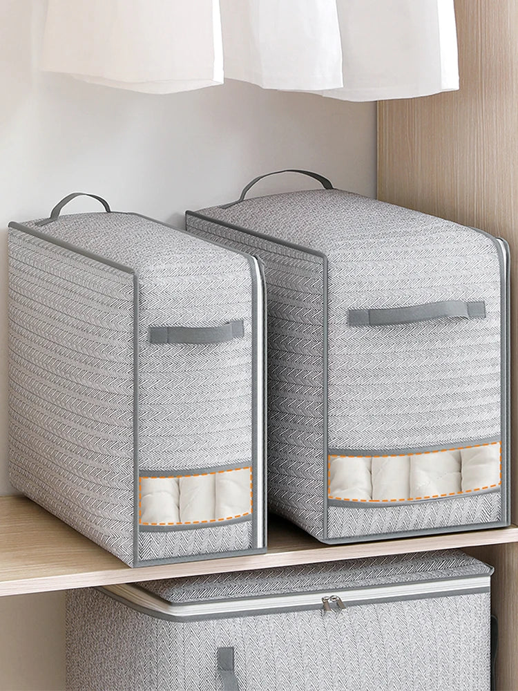 1PC gray clothes storage bag, quilt storage bag, wardrobe clothes sorting bag, with window storage bag, waterproof storage bag,