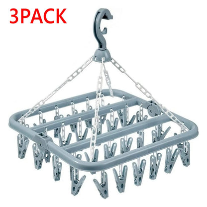 Foldable Drip Hanger with 32 Clips - Plastic Hanging Drying Rack for Clothes Underwear Socks