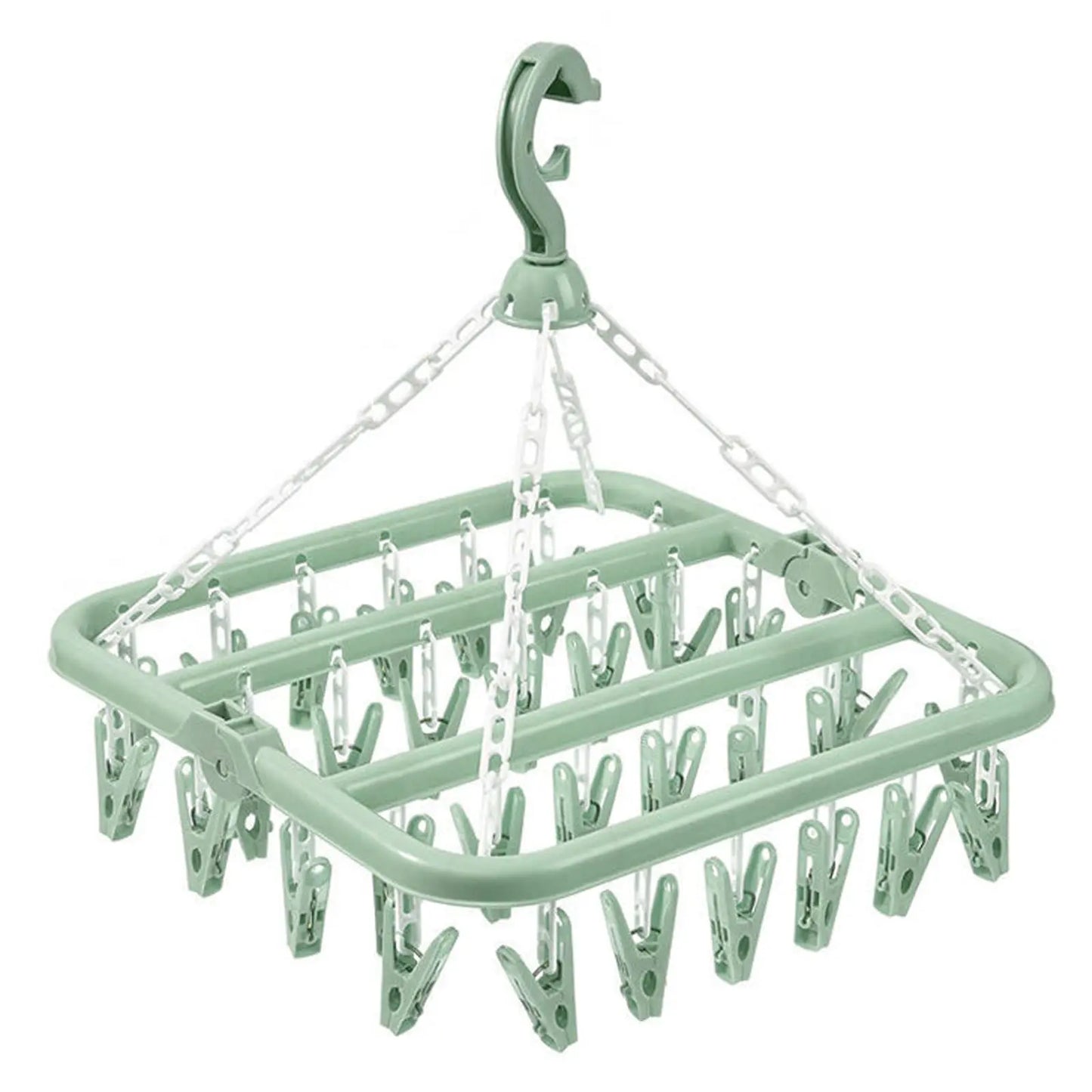 Foldable Drip Hanger with 32 Clips - Plastic Hanging Drying Rack for Clothes Underwear Socks