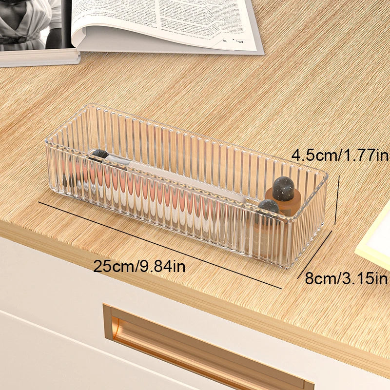 Transparent PET Multi-Compartment Drawer Organizer Cosmetic Makeup Storage Box Slide-Tracked Stackable for Desktop Kitchen Bathr