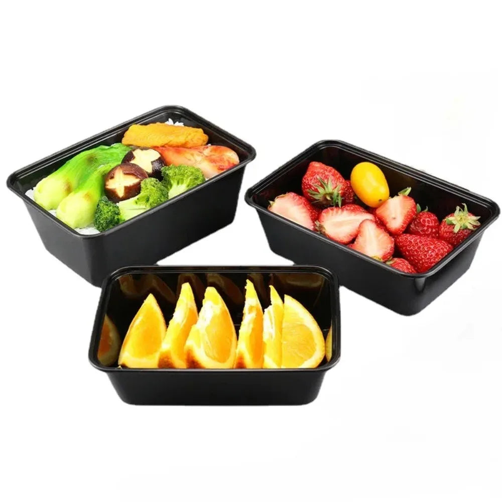 10PCS Plastic Disposable Food Containers Black Take out Containers With Lid for Salads Sandwiches Kitchen Fridge Storage Boxes