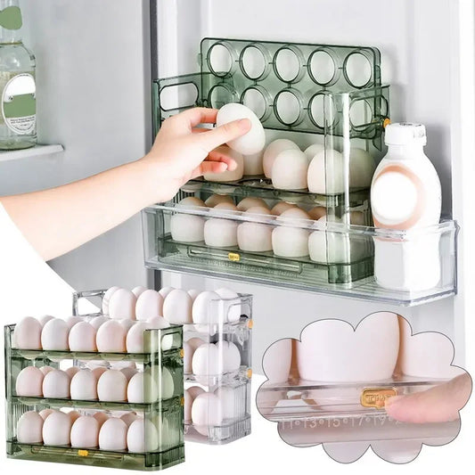 Kitchen Large Capacity Egg Fridge Storage Box - Portable Multi-Layer Egg Tray Organizer, Convenient Opening/Closing Egg Holder
