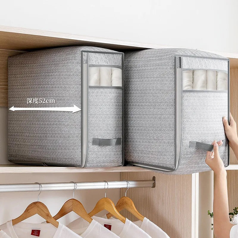 S/M/L 1pc gray clothes storage bag quilt storage bag wardrobe clothes sorting bag with window storage bag waterproof storage bag