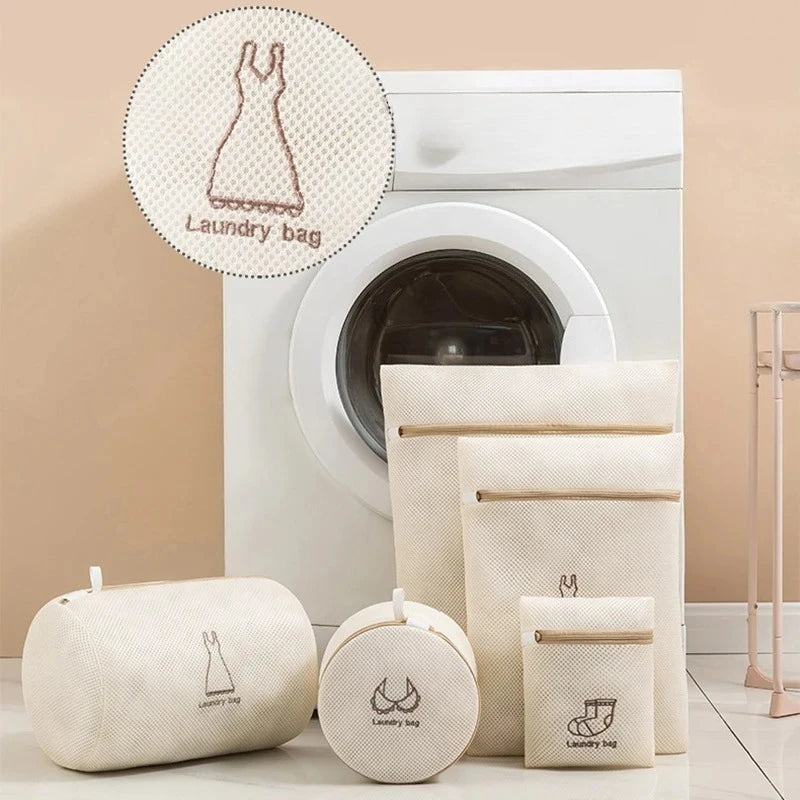 Embroidery Print Laundry Bag Set7Pcs Fine Mesh Washing Pouch for Delicates Household Clothes Cleaning Machine Washable Organizer
