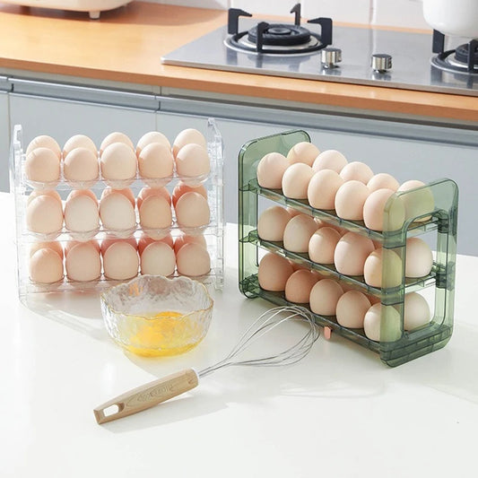 Kitchen Large Capacity Egg Fridge Storage Box - Portable Multi-Layer Egg Tray Organizer, Convenient Opening/Closing Egg Holder