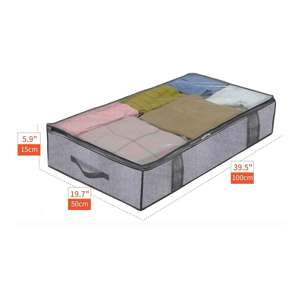 2pcs under the bed quilt storage bag with cover can be folded, can be used for bedding clothes toys with 4 reinforced handle