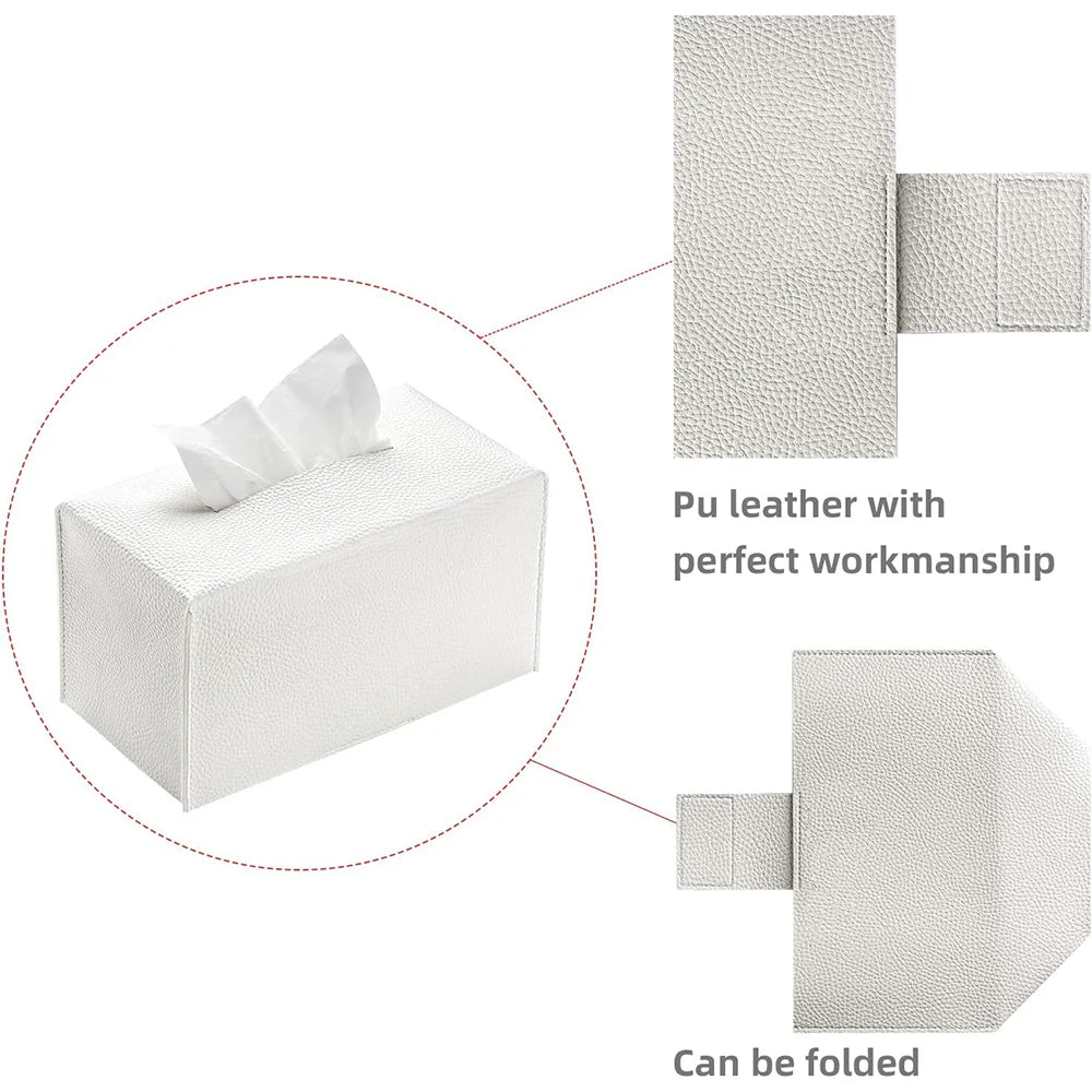 Tissue Box Cover Refined PU Leather Foldable Tissue Box Holder - Decorative Holder/Organizer for Bathroom Vanity Countertop