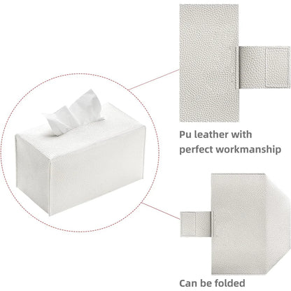 Tissue Box Cover Refined PU Leather Foldable Tissue Box Holder - Decorative Holder/Organizer for Bathroom Vanity Countertop