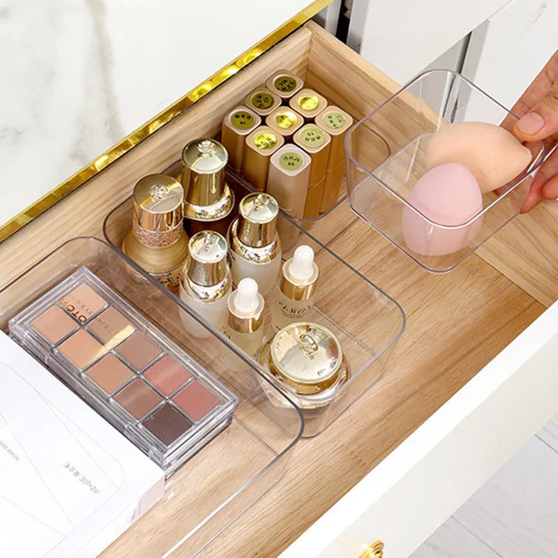 Clear Drawer Organizer Boxes Transparent Plastic Storage Bins Bedroom Dresser Office Storage Box for Makeup Jewelries Gadgets
