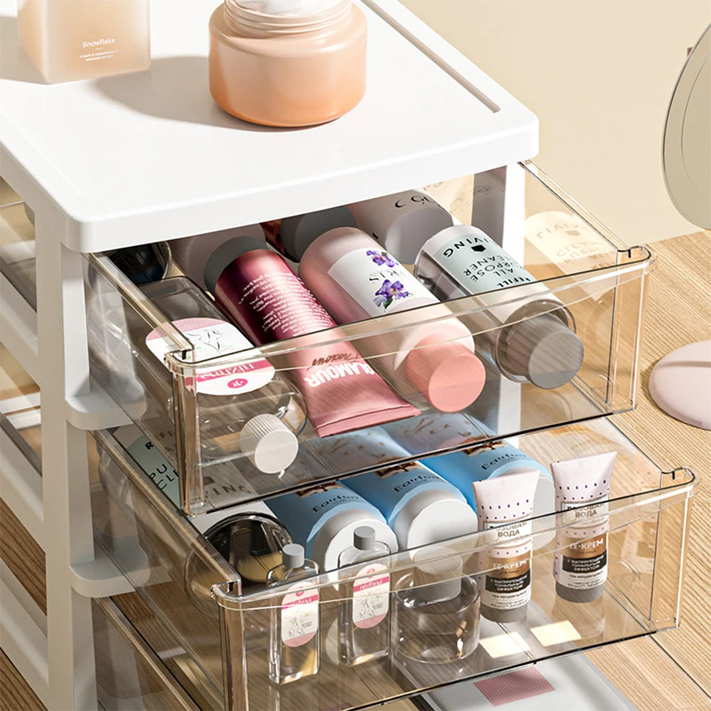 2-6 Layers small Desktop Storage Box with Drawer Heightened Table Organizer Plastic Office storage cabinet  for home Stationery