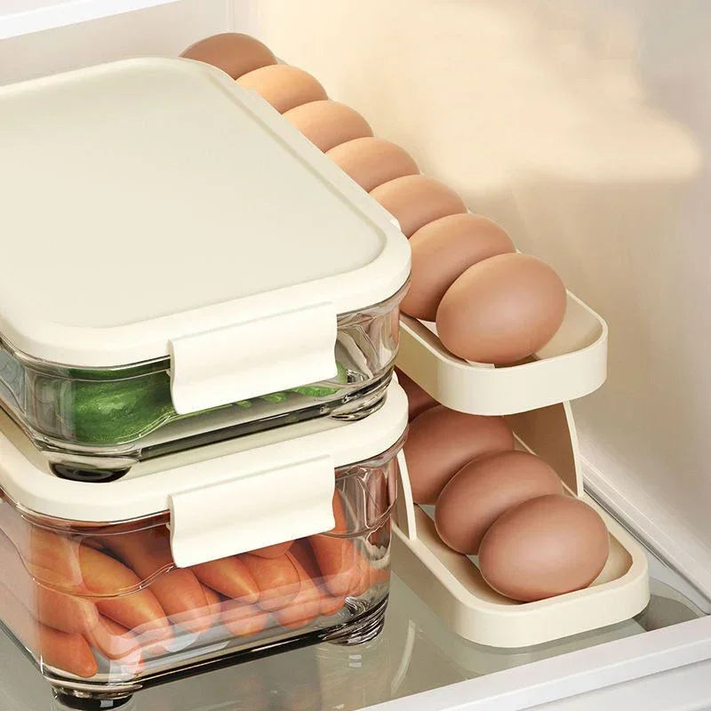 Automatic Scrolling Egg Rack Holder Storage Box Egg Basket Container Organizer Rolldown Refrigerator Egg Dispenser For Kitchen