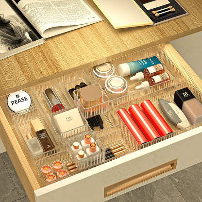 Transparent PET Multi-Compartment Drawer Organizer Cosmetic Makeup Storage Box Slide-Tracked Stackable for Desktop Kitchen Bathr