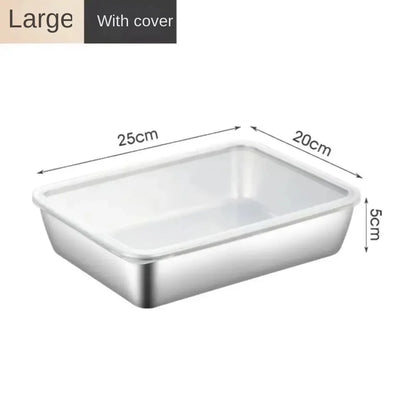 Thickened Square Plate Stainless Steel Rectangular Food Storage Pan With Lid Commercial Dish Tray Freshing Lunch Box Container