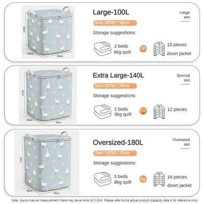 100/140/180L large-capacity quilt storage box wardrobe clothes quilt storage bag household non-woven clothing mobile luggage