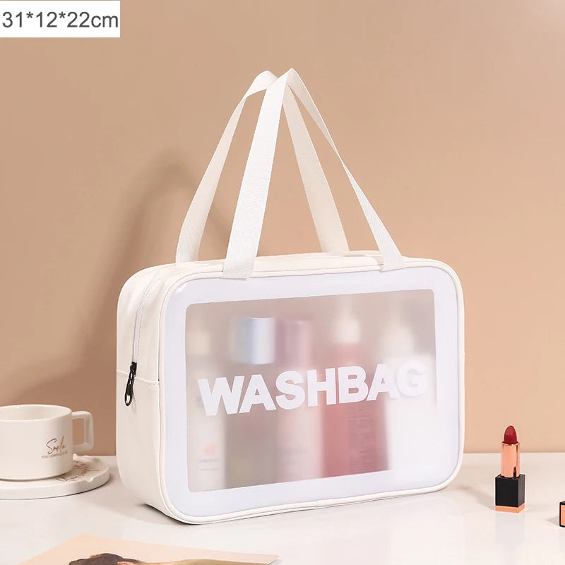 1pc Black Transparent Portable Women Travel Wash Bag Waterproof Makeup Storage Pouch Large Capacity Cosmetic Organizer