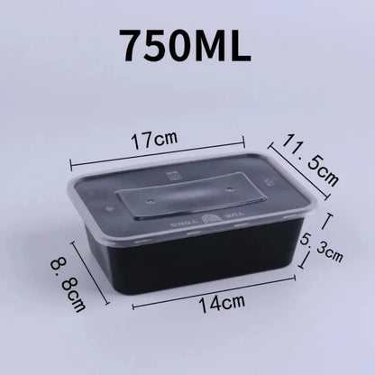 10PCS Plastic Disposable Food Containers Black Take out Containers With Lid for Salads Sandwiches Kitchen Fridge Storage Boxes