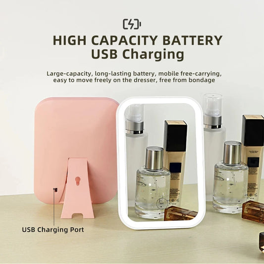LED Touch Screen Makeup Mirror Folding Mirror Lighted Makeup Mirror 3 Colors Light Modes USB Rechargeable Cosmetic Mirror Tools