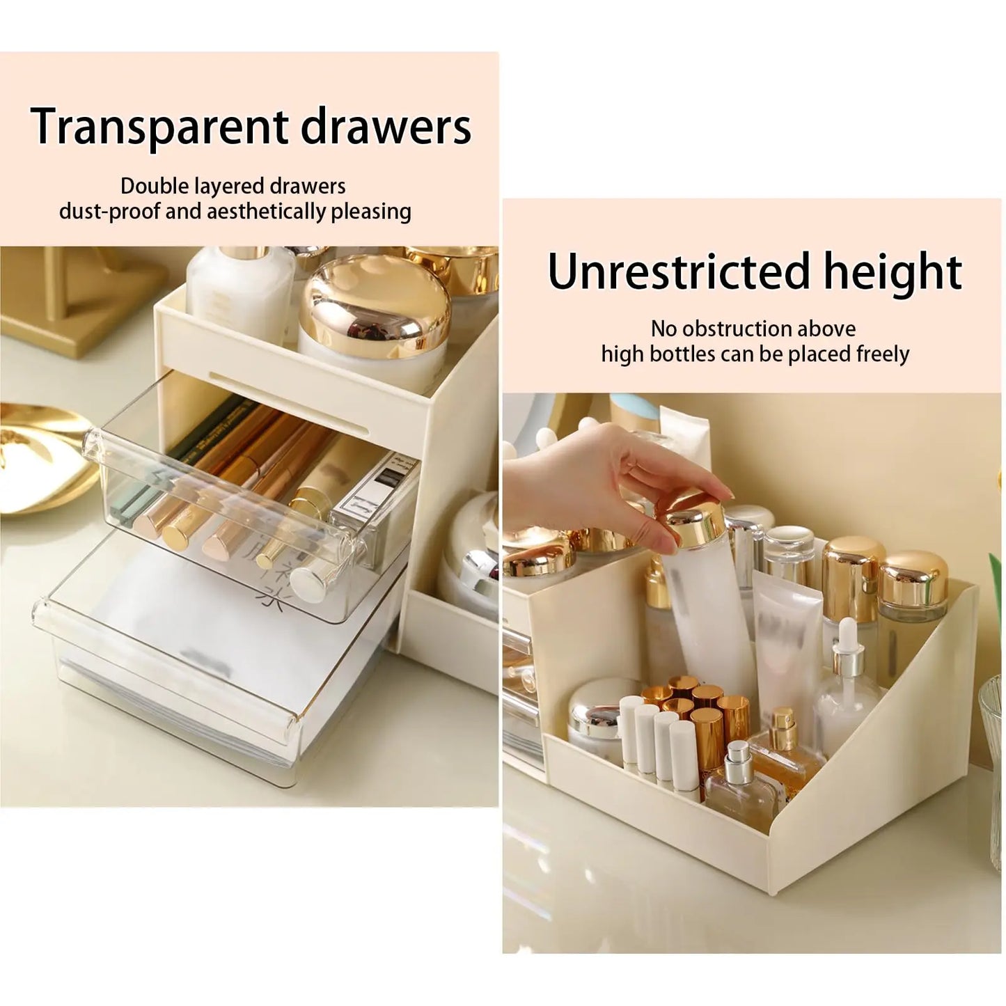 Cosmetic Display Case Desk Storage Box with Clear Drawers Large Capacity Makeup Brush Organizer For Bathroom Desktop