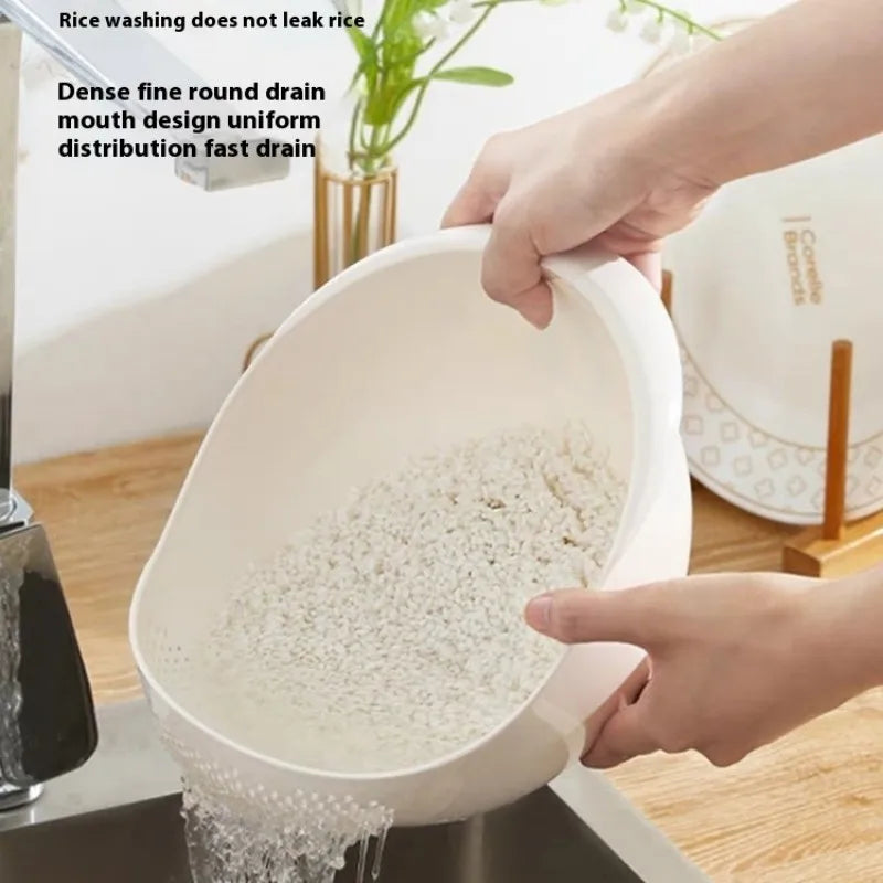 1PC-Plastic Colander Rice Bowl Drain Basket Fruit Bowl Washing Drain Basket with Handle Washing Basket Home Kitchen Organizer