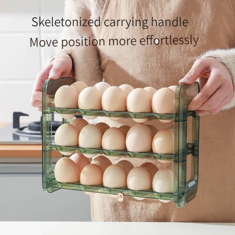 Kitchen Large Capacity Egg Fridge Storage Box - Portable Multi-Layer Egg Tray Organizer, Convenient Opening/Closing Egg Holder
