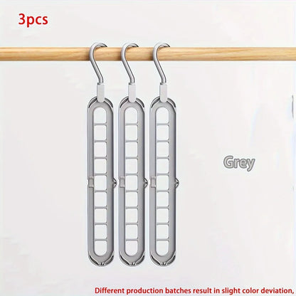 3pcs, Plastic 9-Hole Foldable Hangers, Heavy Duty Space Saving Clothes Organizer Hangers, For Room, Closet, Wardrobe, Home & Dor