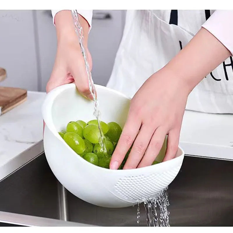 1PC-Plastic Colander Rice Bowl Drain Basket Fruit Bowl Washing Drain Basket with Handle Washing Basket Home Kitchen Organizer