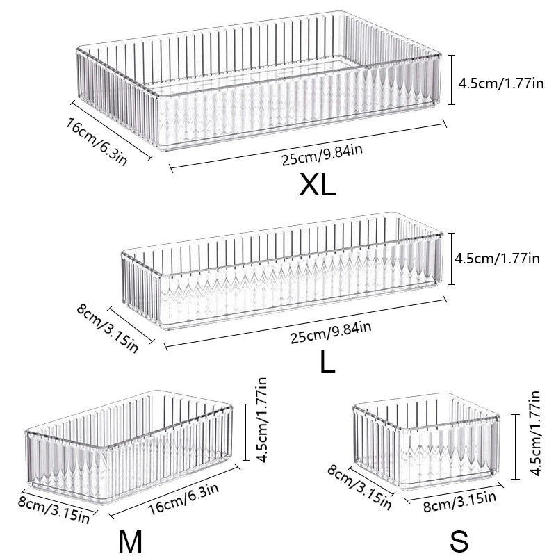 Transparent PET Multi-Compartment Drawer Organizer Cosmetic Makeup Storage Box Slide-Tracked Stackable for Desktop Kitchen Bathr