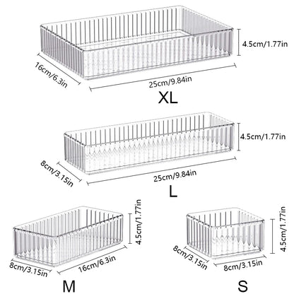 Transparent PET Multi-Compartment Drawer Organizer Cosmetic Makeup Storage Box Slide-Tracked Stackable for Desktop Kitchen Bathr