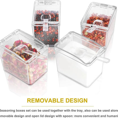 4 Pieces Kitchen Clear Seasoning Box Storage Container Condiment Jars Acrylic Seasoning Box with Cover and Spoon