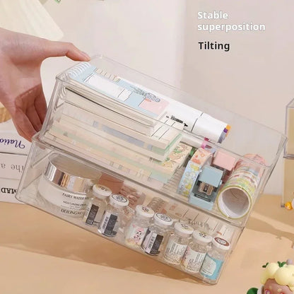 1piece Desktop Storage Box Plastic Acrylic Shelf Storage Basket Transparent Waterproof High Aesthetic ValueStackable Box