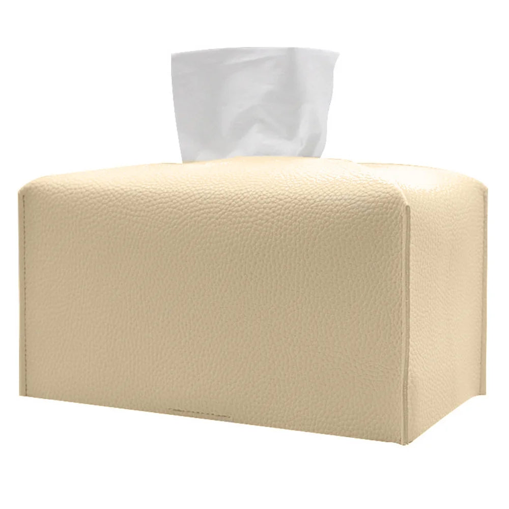 Tissue Box Cover Refined PU Leather Foldable Tissue Box Holder - Decorative Holder/Organizer for Bathroom Vanity Countertop