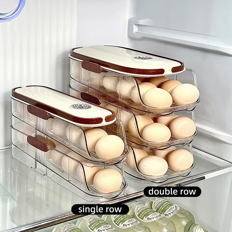 Large Egg shelf Holder for Fridge  Egg Organizer Clear Plastic Egg Container Stackable Egg Dispenser and Storage Bin