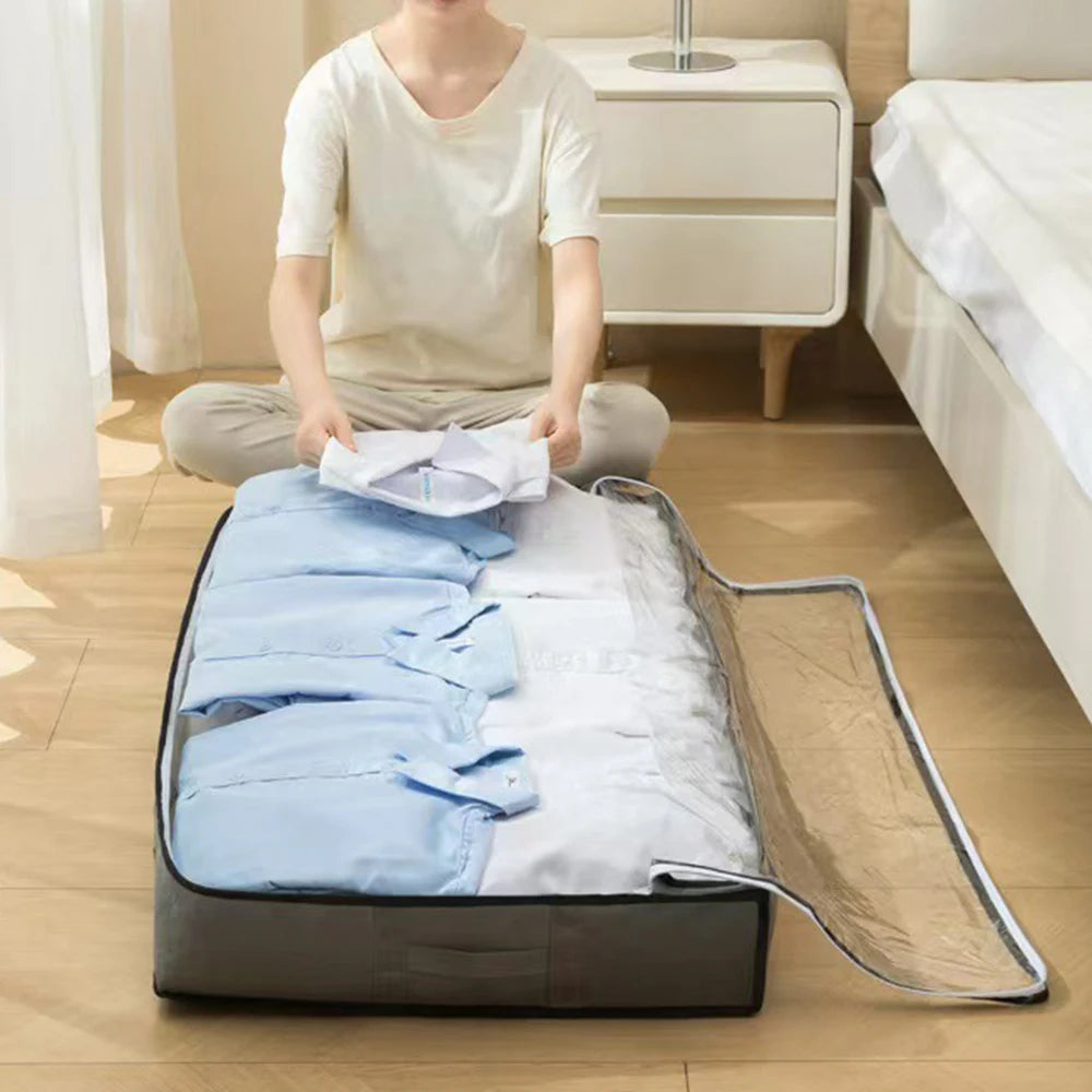 2pcs under the bed quilt storage bag with cover can be folded, can be used for bedding clothes toys with 4 reinforced handle